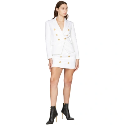 Shop Balmain White Logo Gold Button Skirt In 0fa Blanc