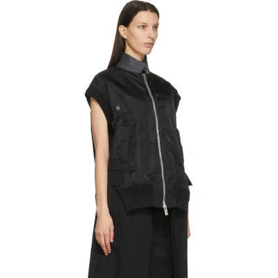 Shop Sacai Black Nylon Twill Bomber Vest In 005 Black/navy