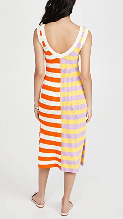 Staud Seashore Striped Ribbed Cotton blend Midi Dress In Multi