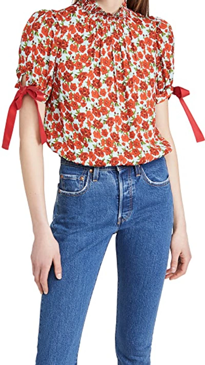 Shop Alice And Olivia Irene Cropped Blouse In Forget Me Not Sm Bright Poppy