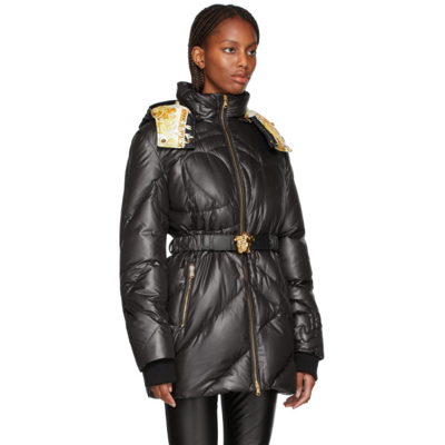 Shop Versace Black Down Medusa Belted Jacket In 5b010 Black Print