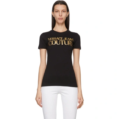 Shop Versace Jeans Couture Black Institutional Logo T-shirt In Ek42 Black-gold