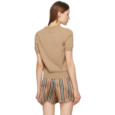 Shop Burberry Beige Cashmere Constance Short Sleeve Sweater In Archive Bei