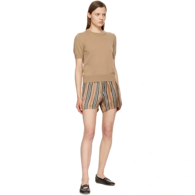 Shop Burberry Beige Cashmere Constance Short Sleeve Sweater In Archive Bei