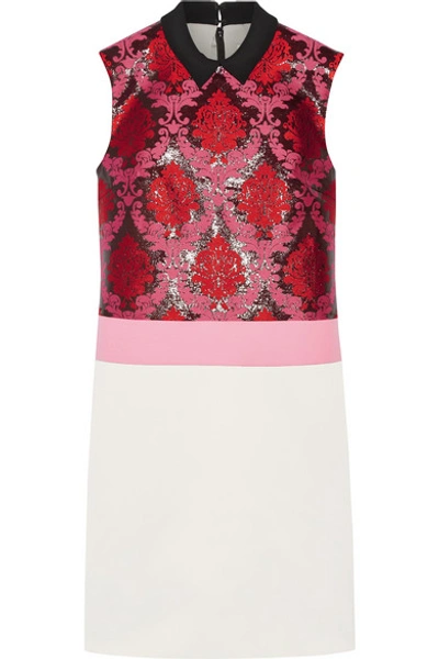 Shop Mary Katrantzou Wool-paneled Jacquard And Satin Mini Dress In Pink