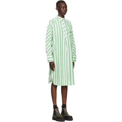 Shop Ganni White & Green Stripe Oversized Shirt Dress In 801 Kelly Green