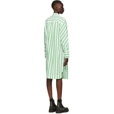 Shop Ganni White & Green Stripe Oversized Shirt Dress In 801 Kelly Green