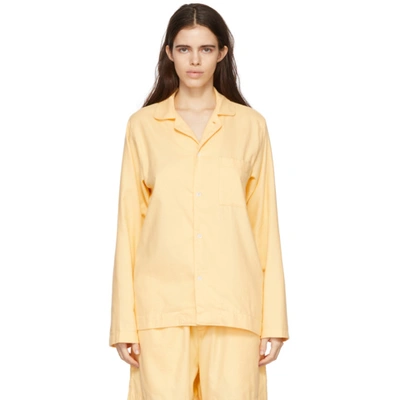 Shop Tekla Yellow Flannel Pyjama Shirt In Gentle Yell