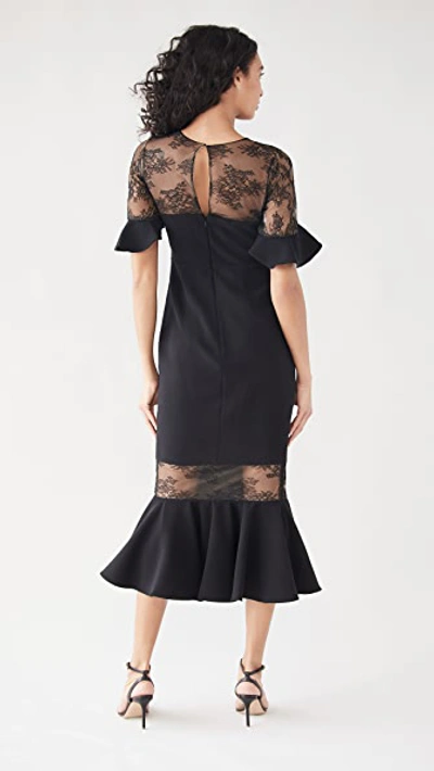 Shop Marchesa Notte Crepe Lace Flutter Sleeve Midi Dress In Black