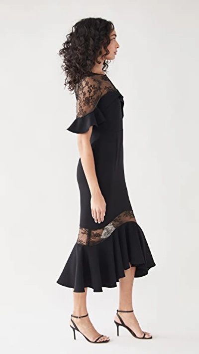 Shop Marchesa Notte Crepe Lace Flutter Sleeve Midi Dress In Black