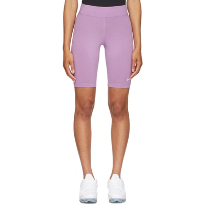 Shop Nike Purple Sportswear Essential Bike Shorts In Violet Shock/white