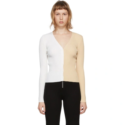 Shop Staud White & Tan Cargo Cardigan In Bisco/white