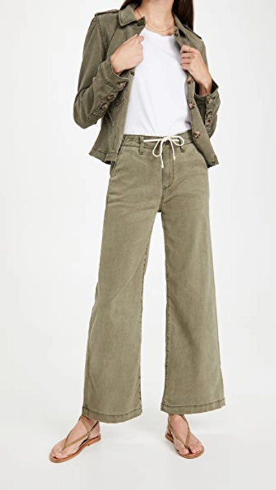 Paige Womens Vintage Oak Moss Arellia Drawstring Stretch-cotton Trousers In Green