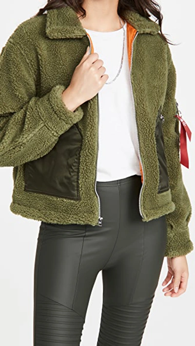 Shop Alpha Industries Cropped Sherpa Utility Jacket In Sage