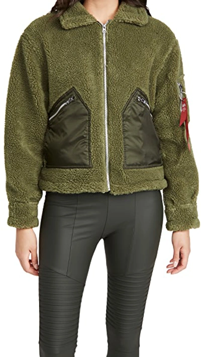 Shop Alpha Industries Cropped Sherpa Utility Jacket In Sage