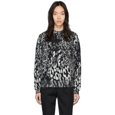 Shop Saint Laurent Grey Leopard Jacquard Sweater In 1913 Black