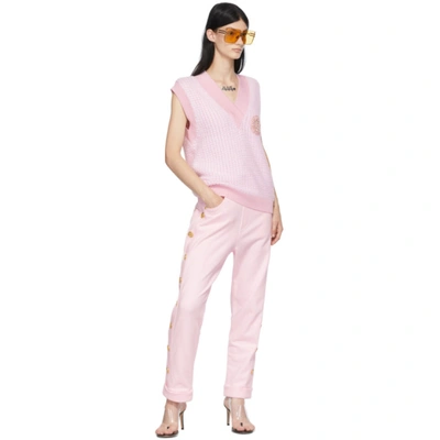 Shop Balmain Pink & White Logo Patch Fluffy Vest In Ocd Rose Pâle/blan