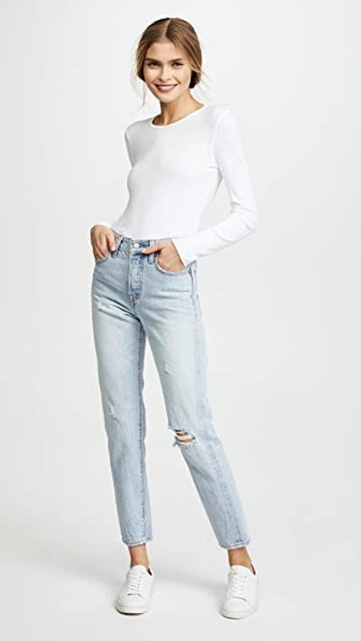 Splendid Crew Neck Long Sleeve Top In White