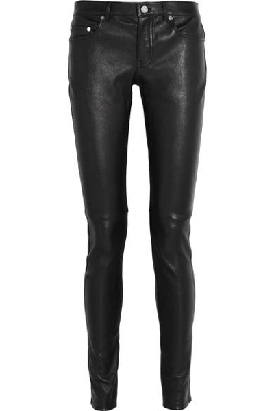 Shop Saint Laurent Stretch-leather Skinny Trousers In Black
