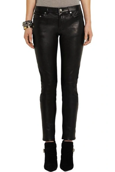 Shop Saint Laurent Stretch-leather Skinny Pants In Black