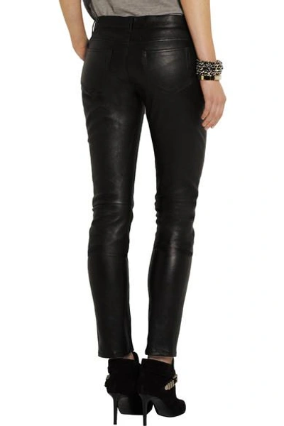 Shop Saint Laurent Stretch-leather Skinny Trousers In Black