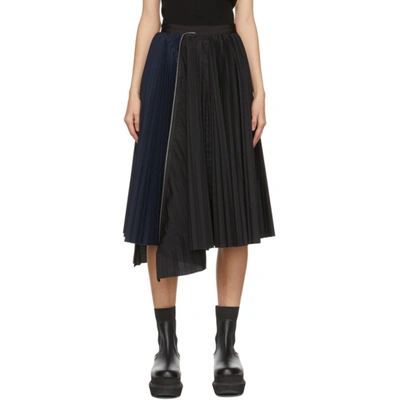 Sacai Black & Navy Zip Pleated Skirt In Black,blue | ModeSens