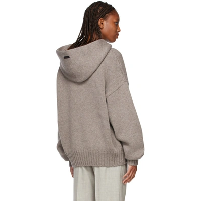Shop Fear Of God Grey Knit Hoodie In 022 Warm Grey