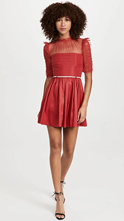 Shop Self-portrait Red Taffeta Mini Dress