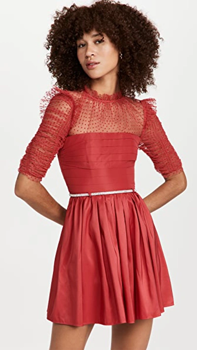 Shop Self-portrait Red Taffeta Mini Dress