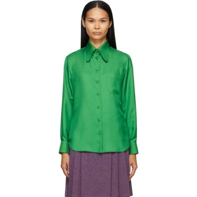 Gucci Green Twill Shirt With Point Collar | ModeSens