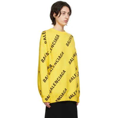 Shop Balenciaga Yellow Allover Logo Sweater In 7440 Yellow/black