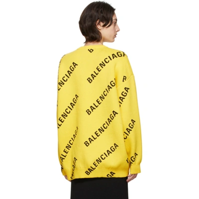 Shop Balenciaga Yellow Allover Logo Sweater In 7440 Yellow/black