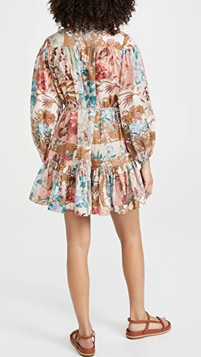 Shop Zimmermann Cassia Drop Waist Mini Dress In Patchwork Floral