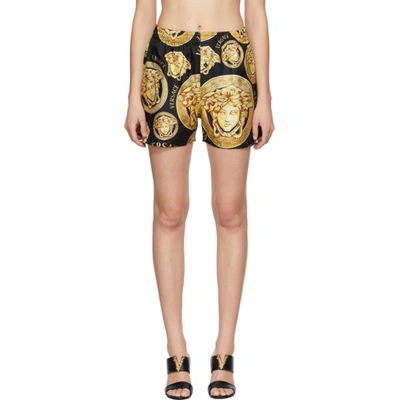 Shop Versace Black & Yellow Silk Medusa Amplified Pyjama Shorts In 5b000 Gold