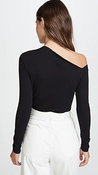 Shop Enza Costa Angled Exposed Shoulder Top Black