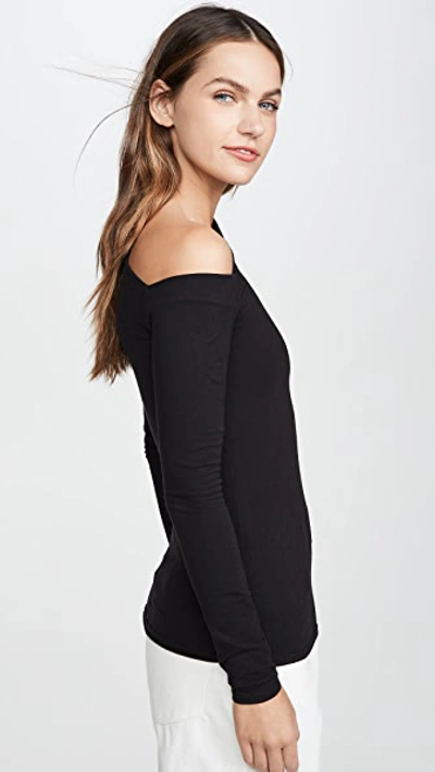 Shop Enza Costa Angled Exposed Shoulder Top Black