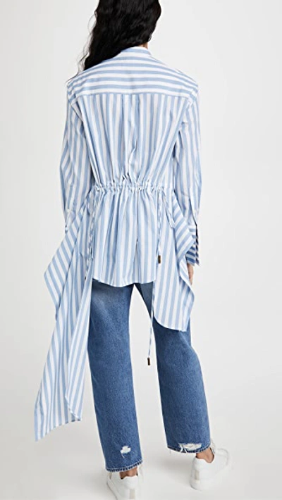 Monse Stripe Drawstring Asymmetrical Shirt In Sky/white