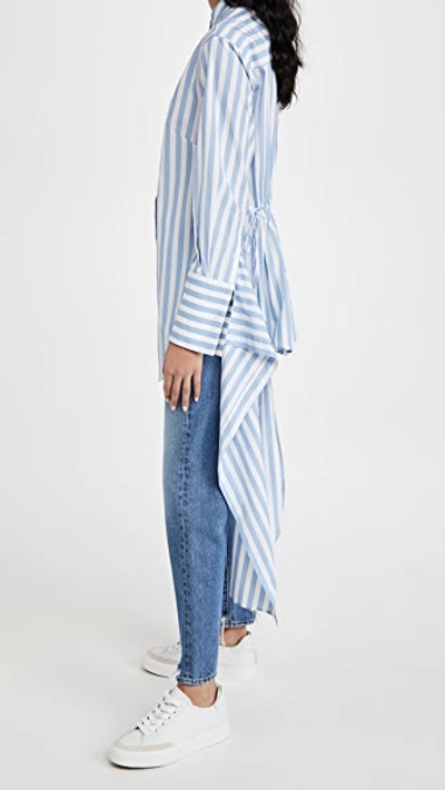 Monse Stripe Drawstring Asymmetrical Shirt In Sky/white