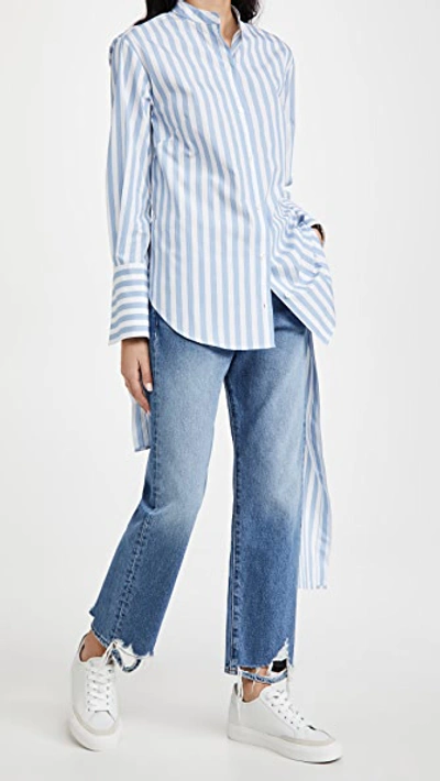Monse Stripe Drawstring Asymmetrical Shirt In Sky/white