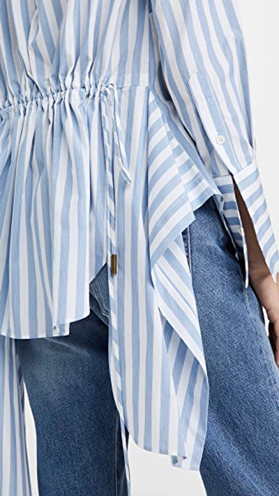 Monse Stripe Drawstring Asymmetrical Shirt In Sky/white