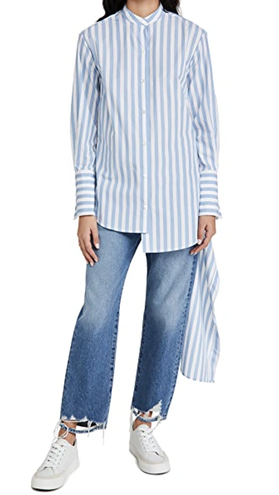 Monse Stripe Drawstring Asymmetrical Shirt In Sky/white