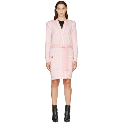 Shop Balmain Pink & White Monogram Cardigan In Ggf Blanc/r