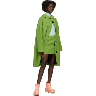 Shop Nina Ricci Green Check Hooded Coat In M5170 Green