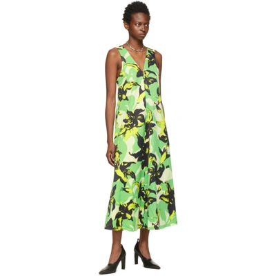 Shop Dries Van Noten Green Len Lye Edition Satin Floral Print Dress In 604 Green