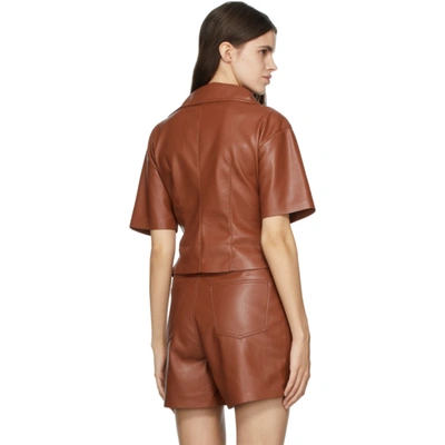 Shop Nanushka Burgundy Vegan Thora Short Sleeve Shirt In Brick