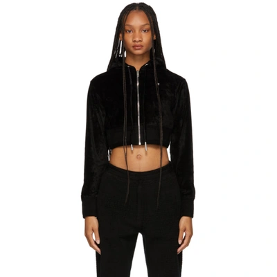 Shop Givenchy Black Velvet Cropped Hoodie In 001 Black