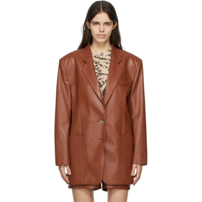 Shop Nanushka Burgundy Vegan Leather Evan Blazer In Brick