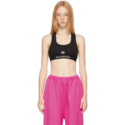 Balenciaga Black Sports Bra With White Bb Logo