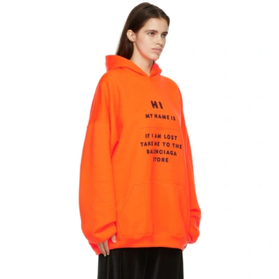 Shop Balenciaga Orange 'hi My Name Is' Hoodie In 7513 Fluo O