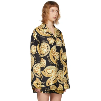 Shop Versace Black Silk Medusa Amplified Pyjama Shirt In 5b000 Gold